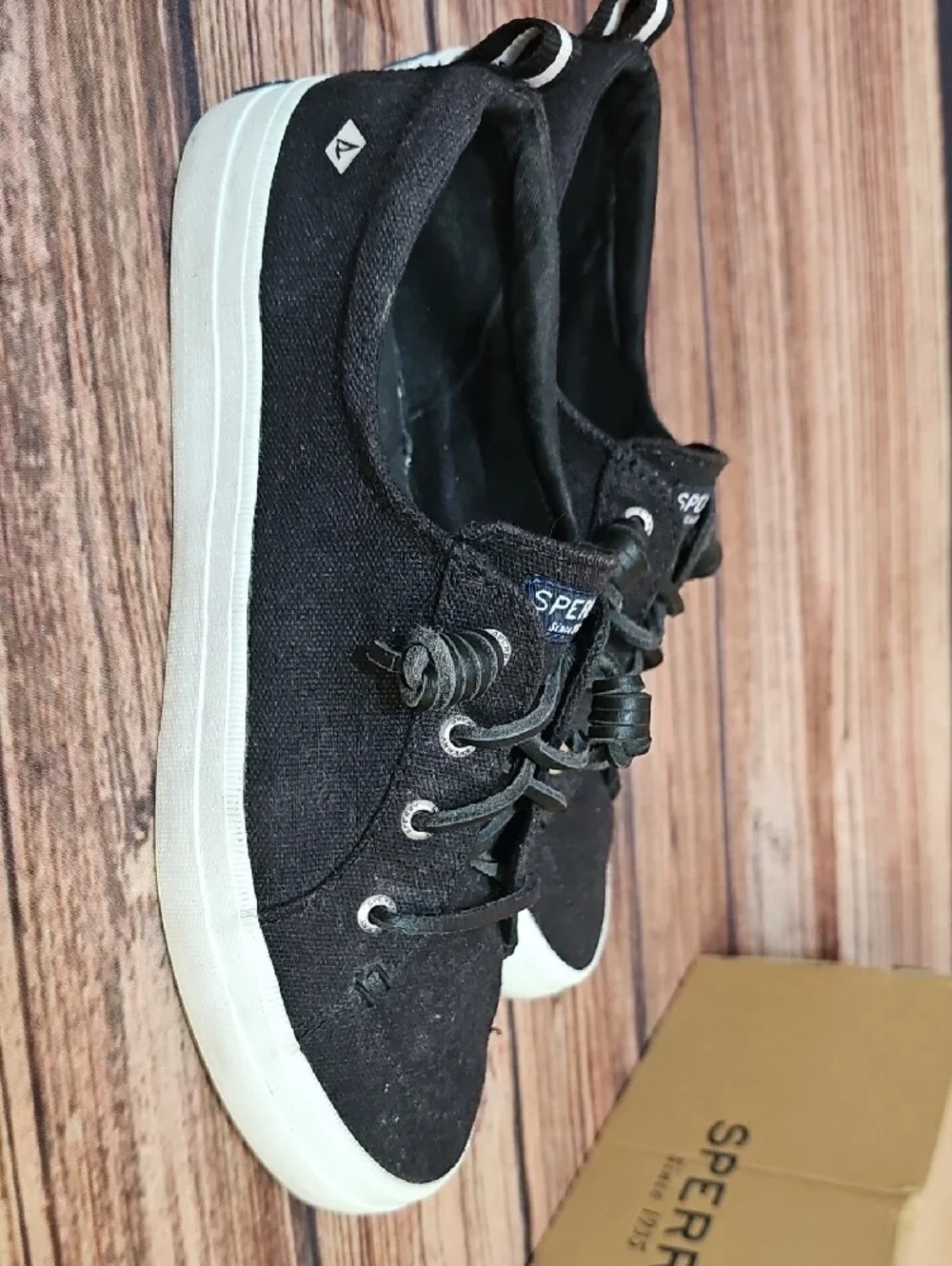Sperry Womens Black Low-Top Sneakers with White Soles